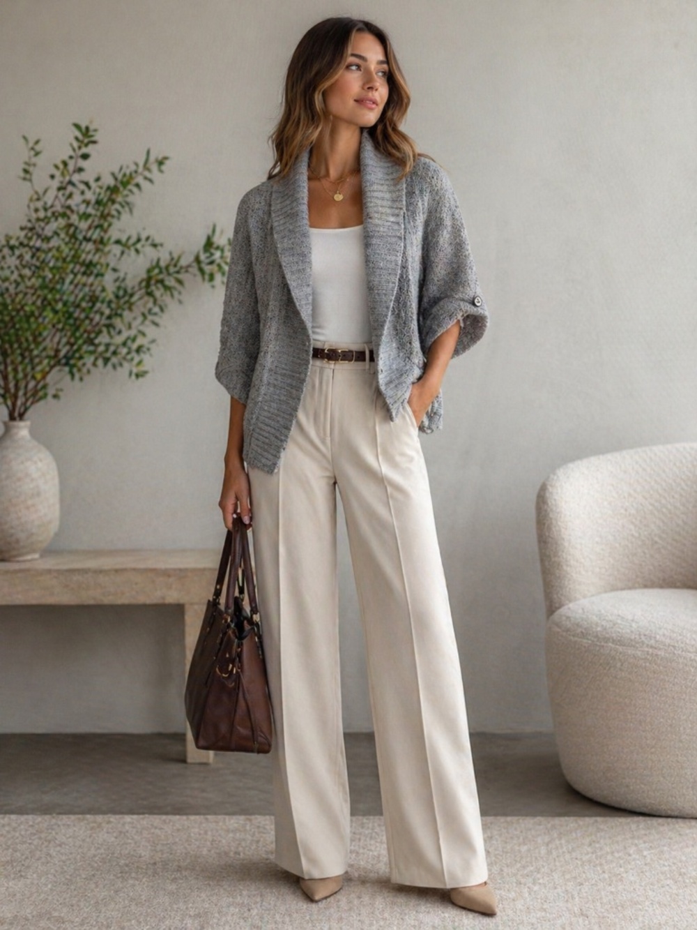Talbots Gray Cable Chunky Knit Shrug Size S/M